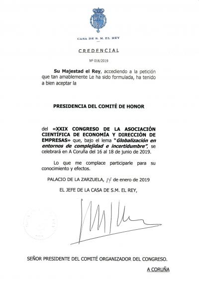 His Majesty, the King of Spain Honorary President of the XXIX Conference ACEDE